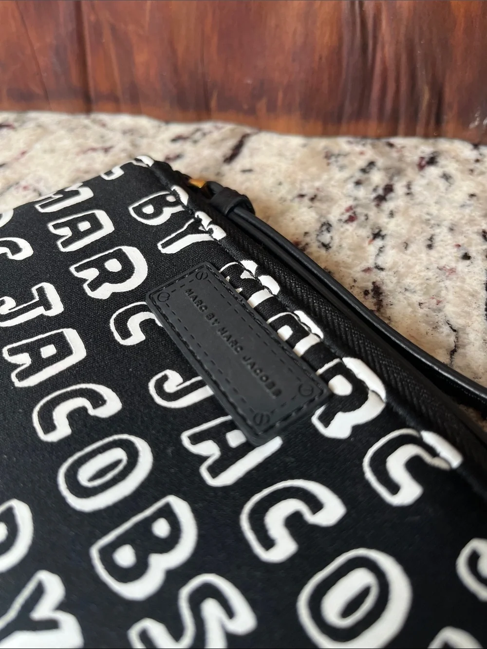Marc Jacobs Black and White Logo Wristlet Pouch